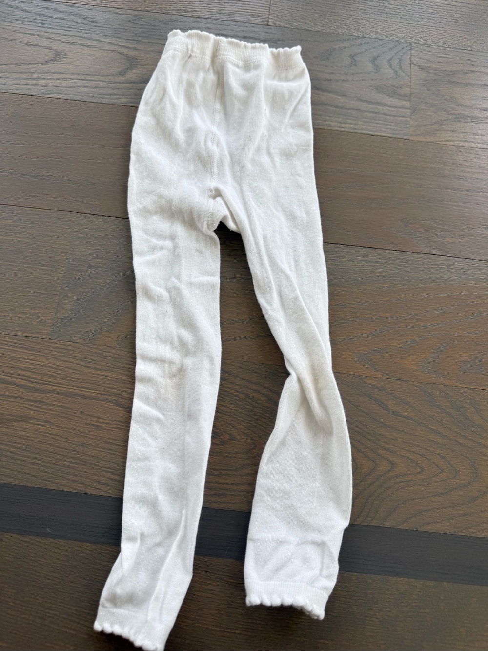 Girls white scalloped footless tights one size but good for XS/S